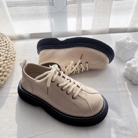 Lente Ronde Kop Dikke Zool Retro Leren Casual Schoenen