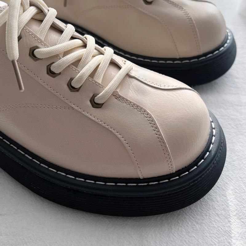 Lente Ronde Kop Dikke Zool Retro Leren Casual Schoenen