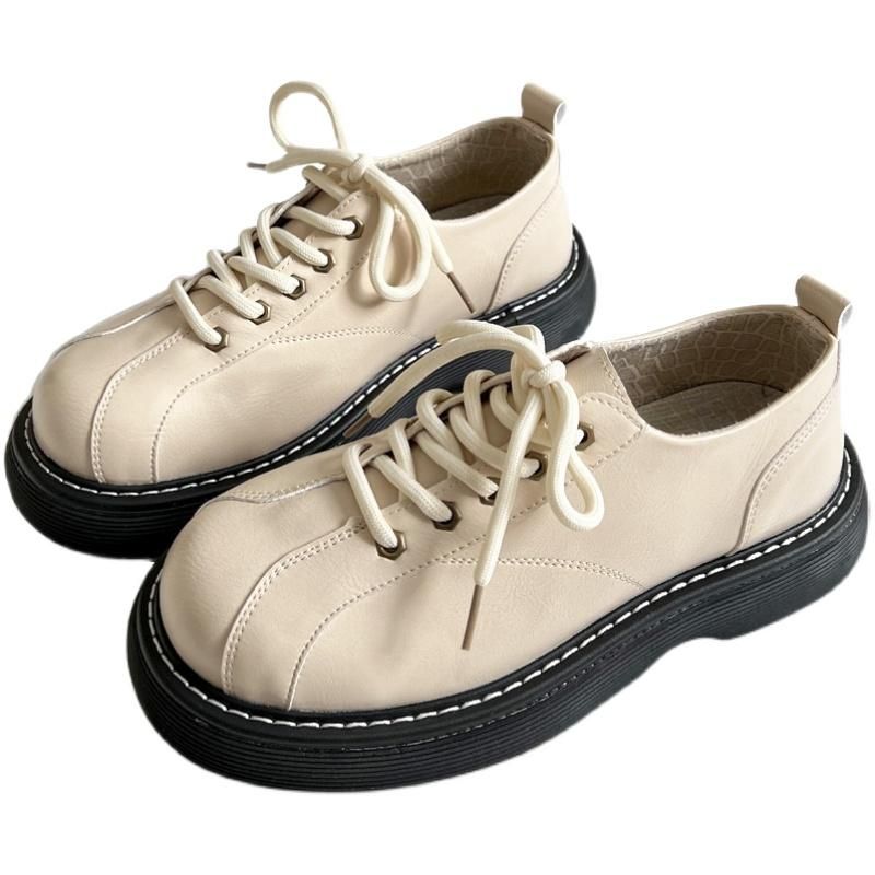 Lente Ronde Kop Dikke Zool Retro Leren Casual Schoenen