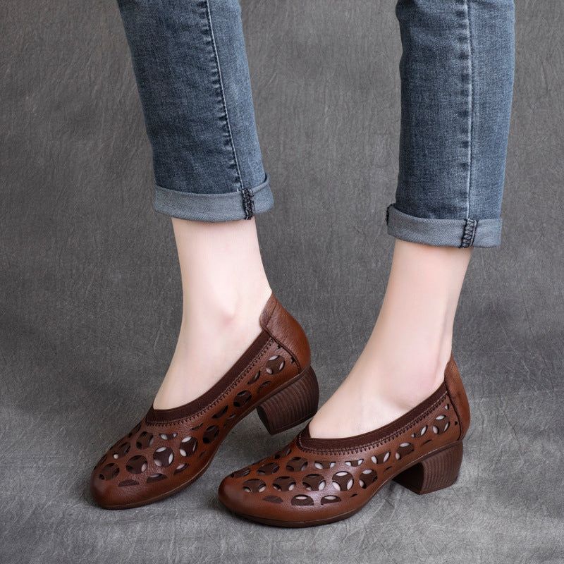 Lente Vintage Dames Lederen Hollow Casual Schoenen