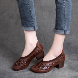 Lente Vintage Dames Lederen Hollow Casual Schoenen