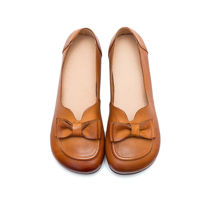 Lente Zomer Dames Retro Leren Strik Loafers