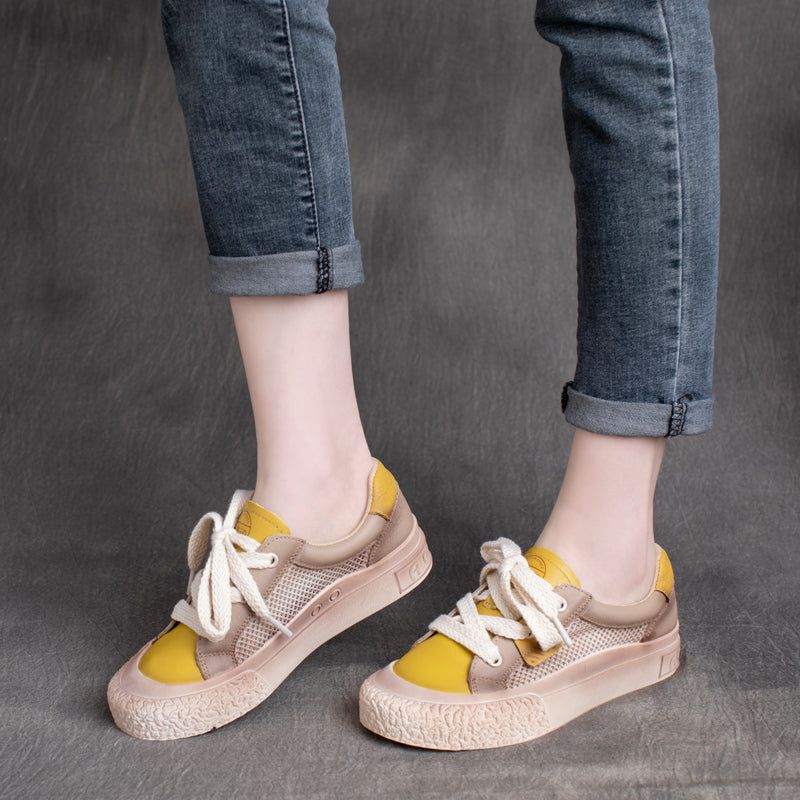 Lente Zomer Vintage Lederen Hollow Mesh Casual Schoenen