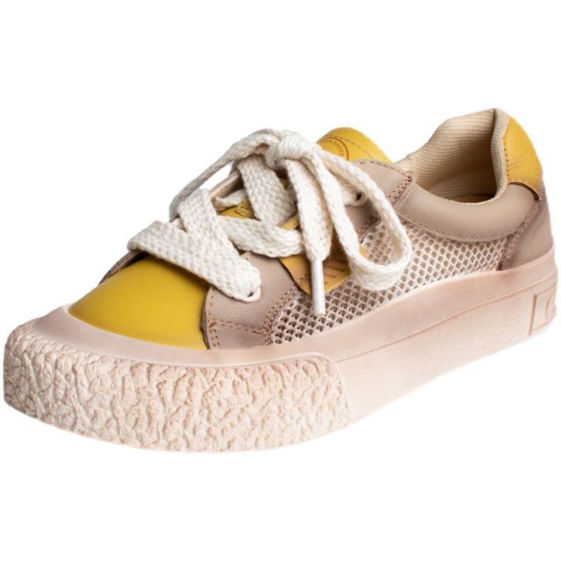 Lente Zomer Vintage Lederen Hollow Mesh Casual Schoenen