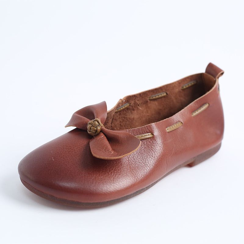 Lente Zomer Vintage Vrouwen Lederen Strik Casual Schoenen