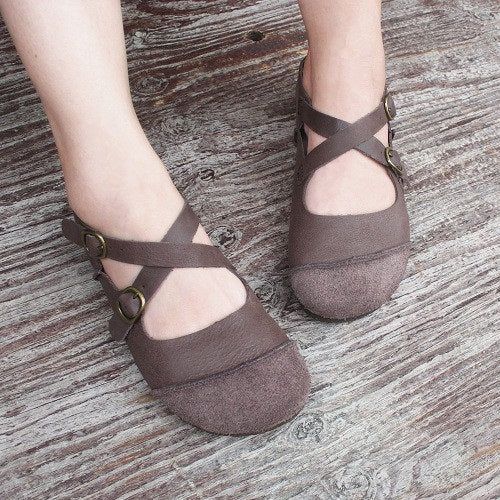 Lente Zomer Vrouwen Retro Lederen Velcro Casual Schoenen Plus Size