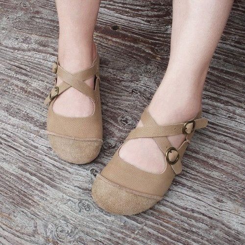 Lente Zomer Vrouwen Retro Lederen Velcro Casual Schoenen Plus Size