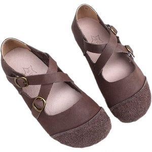 Lente Zomer Vrouwen Retro Lederen Velcro Casual Schoenen Plus Size