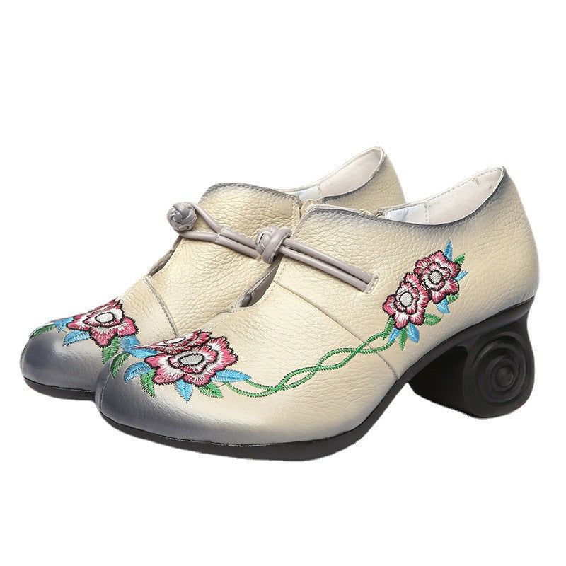 Lente Zomer Vrouwen Vintage Bloemen Leren Loafers