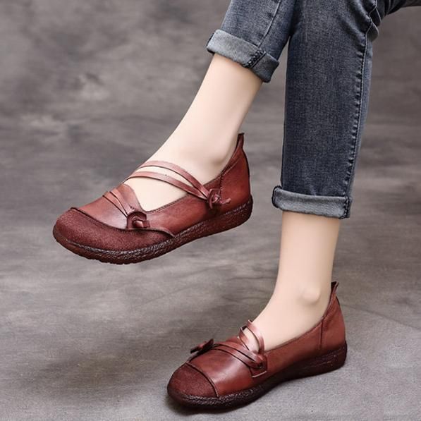 Nationale Stijl Vintage Handgemaakte Koeienhuid Comfortabele Loafers