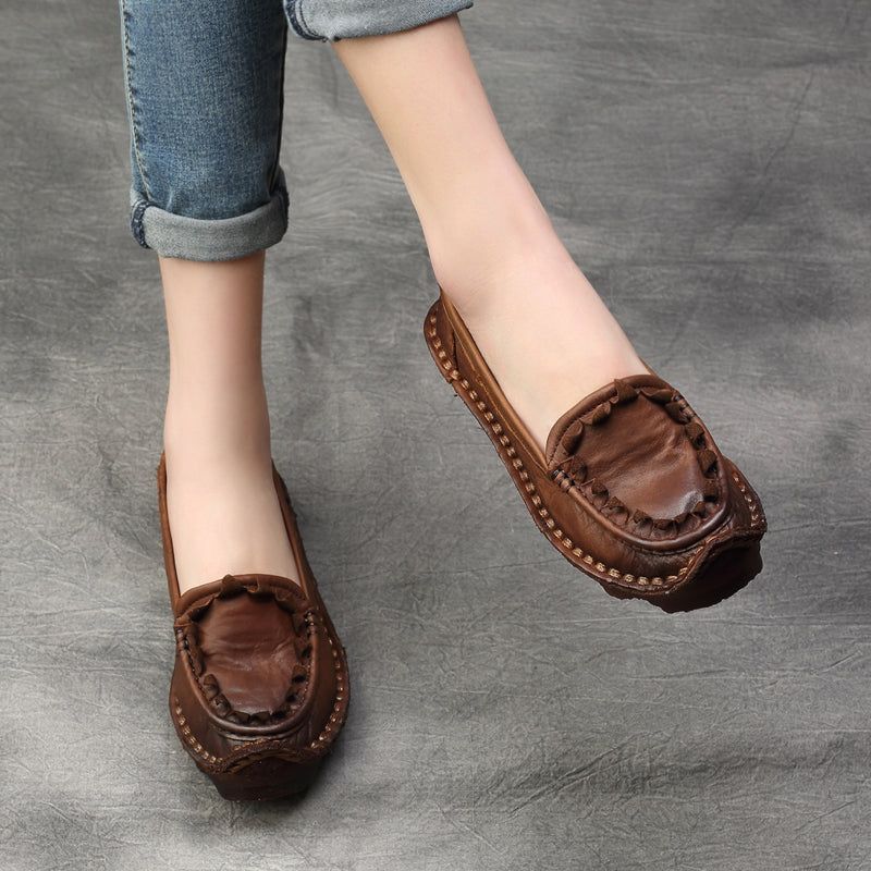 Plus Maat Dames Lente Zomer Retro Leren Loafers