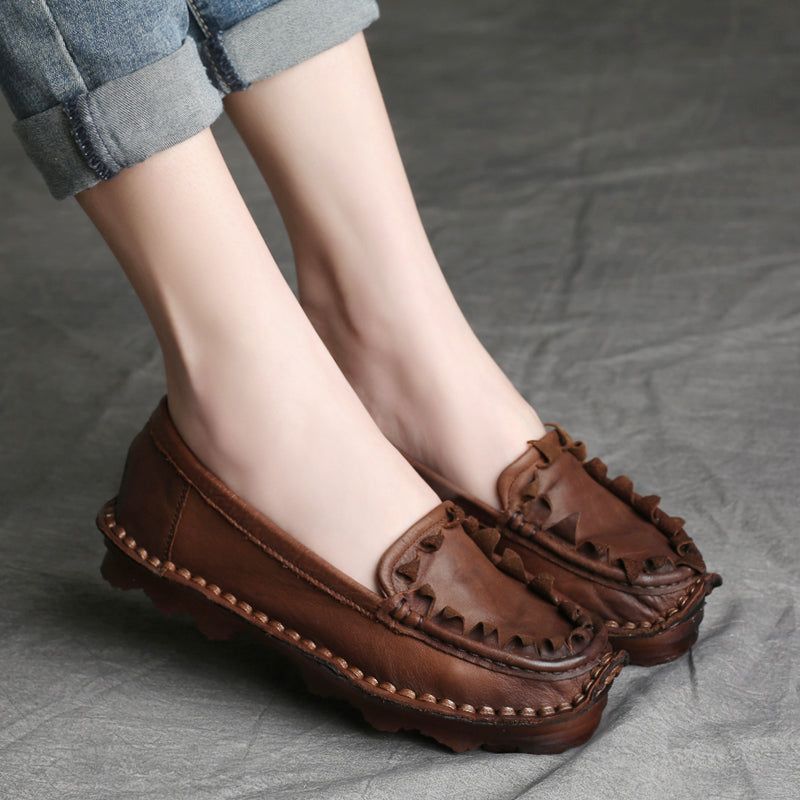 Plus Maat Dames Lente Zomer Retro Leren Loafers