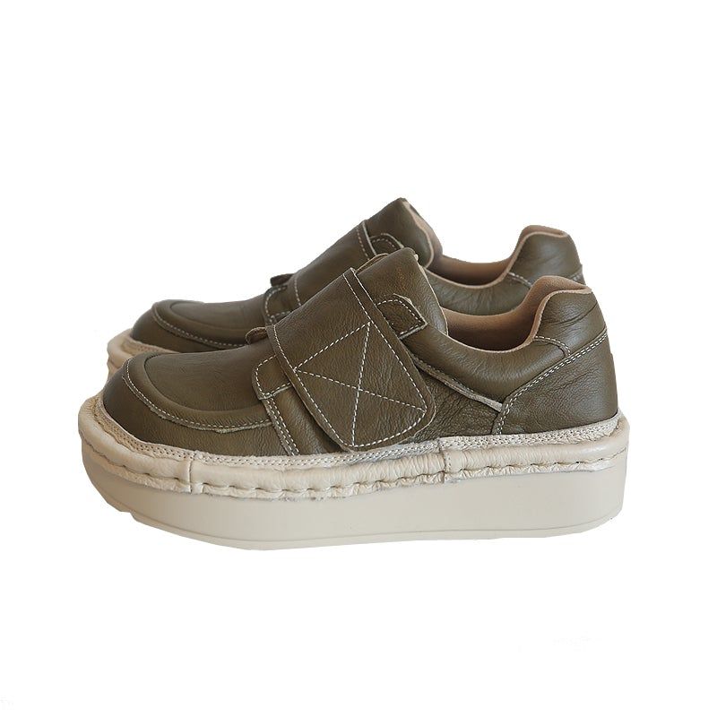 Retro Ronde Kop Vrouwen Lederen Velcro Casual Schoenen