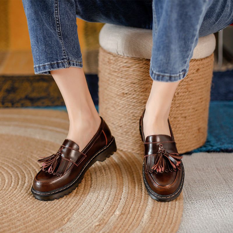 Vrouwen Lente Lederen Ronde Kop Casual Schoenen