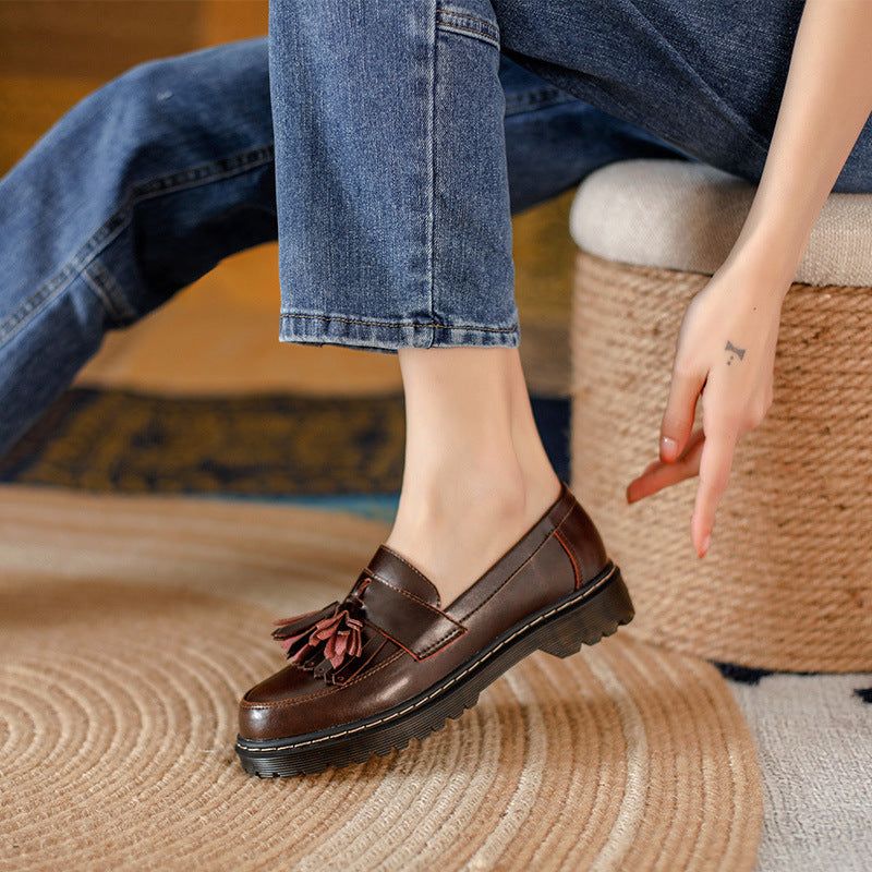 Vrouwen Lente Lederen Ronde Kop Casual Schoenen