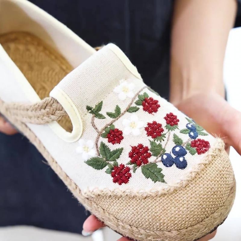 Vrouwen Lente Retro Bloemen Borduurwerk Linnen Casual Schoenen