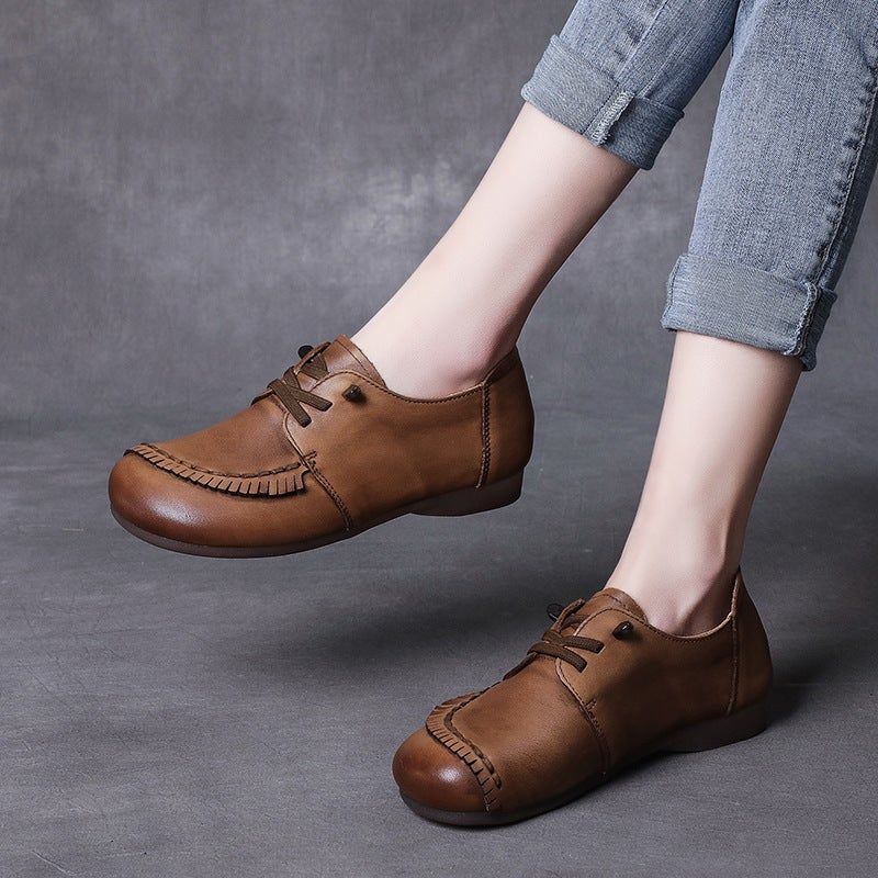 Vrouwen Lente Retro Handgemaakte Lederen Casual Schoenen