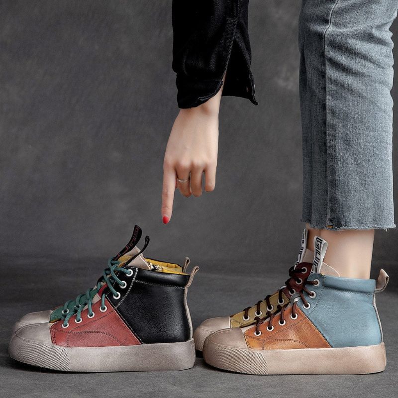 Vrouwen Lente Retro Kleur Bijpassende Lederen Casual Schoenen