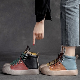 Vrouwen Lente Retro Kleur Bijpassende Lederen Casual Schoenen