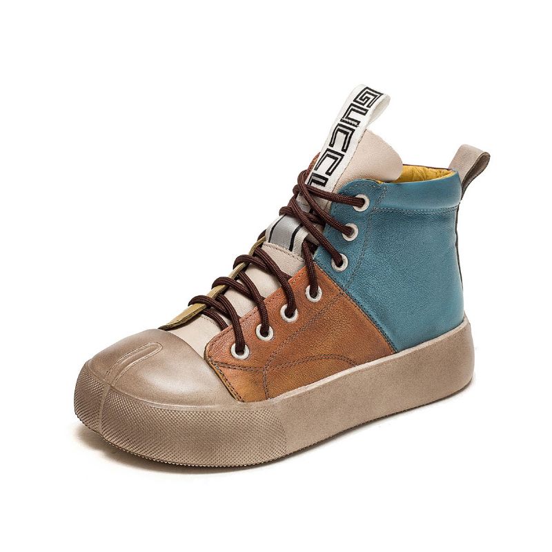 Vrouwen Lente Retro Kleur Bijpassende Lederen Casual Schoenen