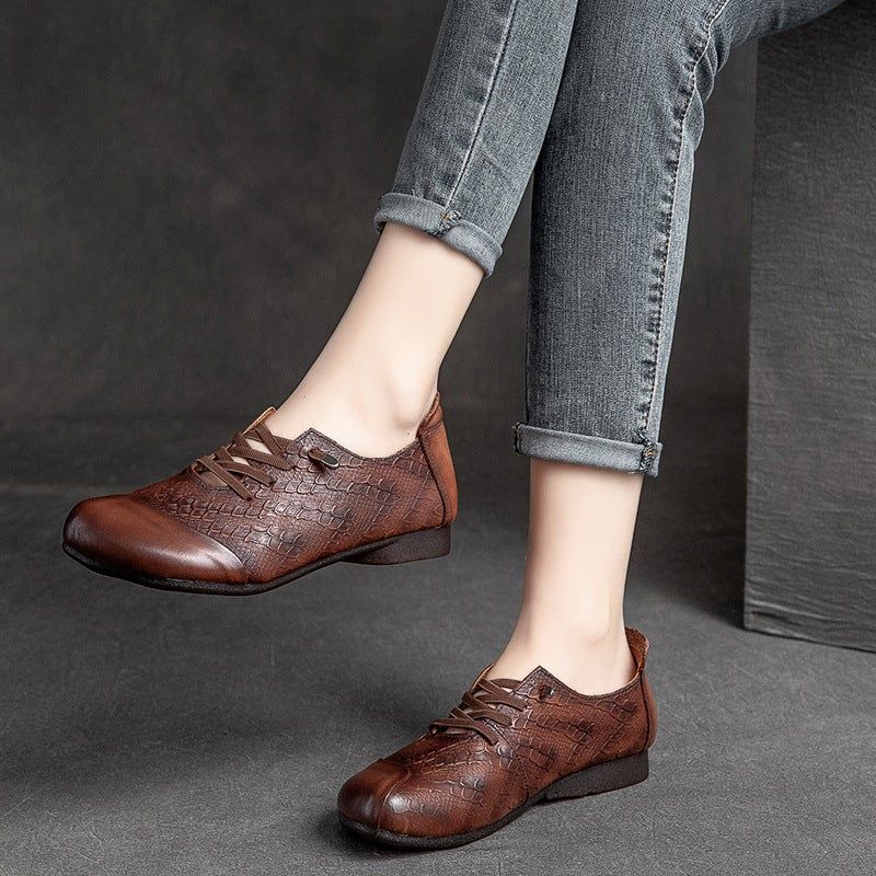 Vrouwen Lente Retro Leren Platte Casual Loafers