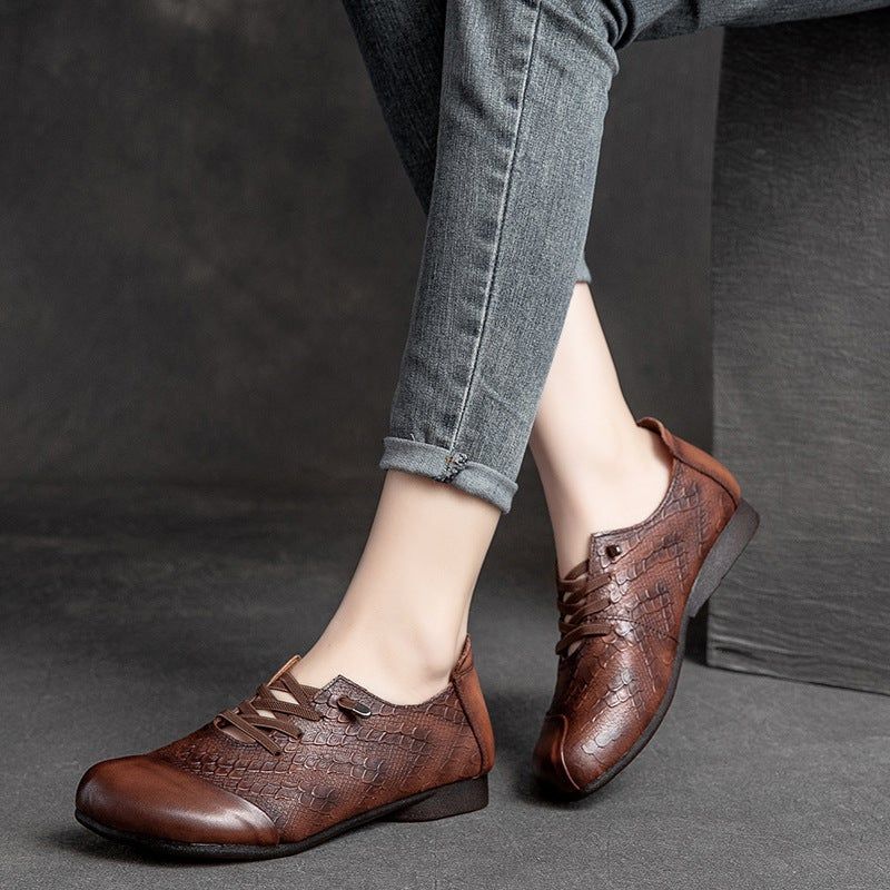 Vrouwen Lente Retro Leren Platte Casual Loafers