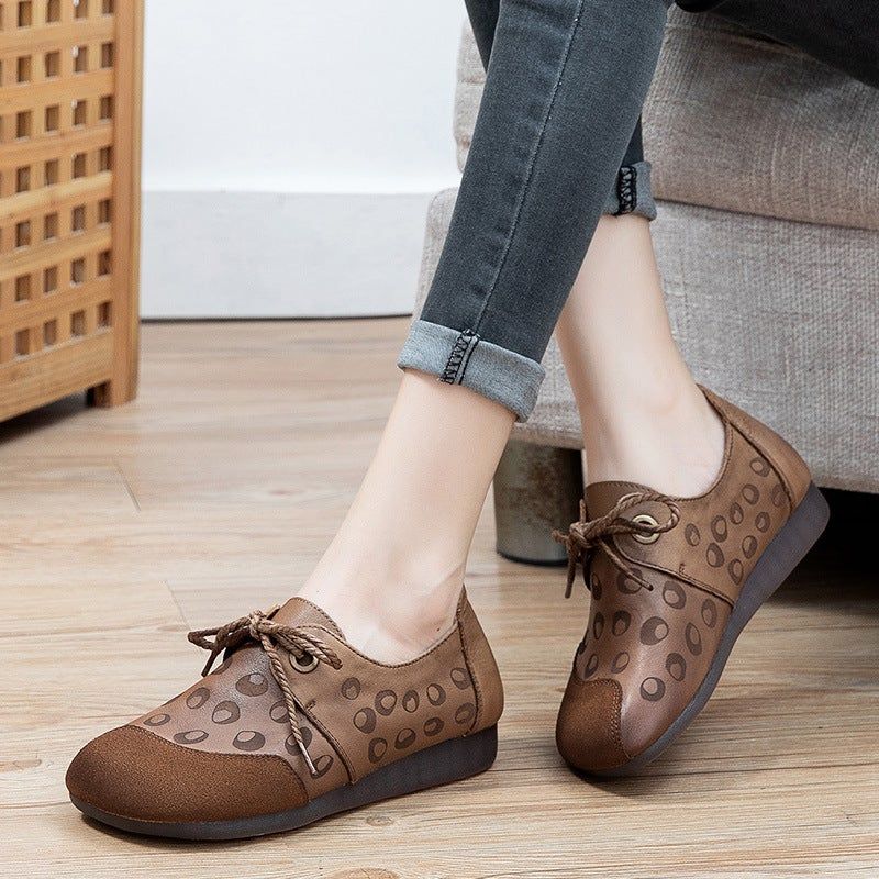 Vrouwen Lente Retro Ronde Kop Lederen Casual Schoenen