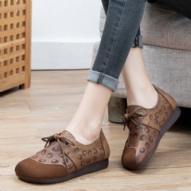 Vrouwen Lente Retro Ronde Kop Lederen Casual Schoenen