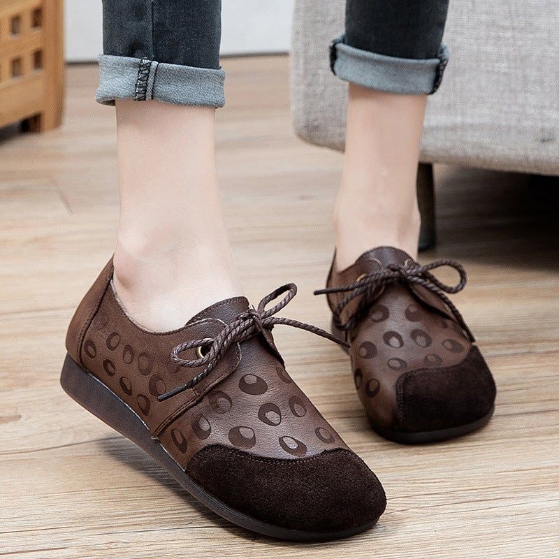 Vrouwen Lente Retro Ronde Kop Lederen Casual Schoenen