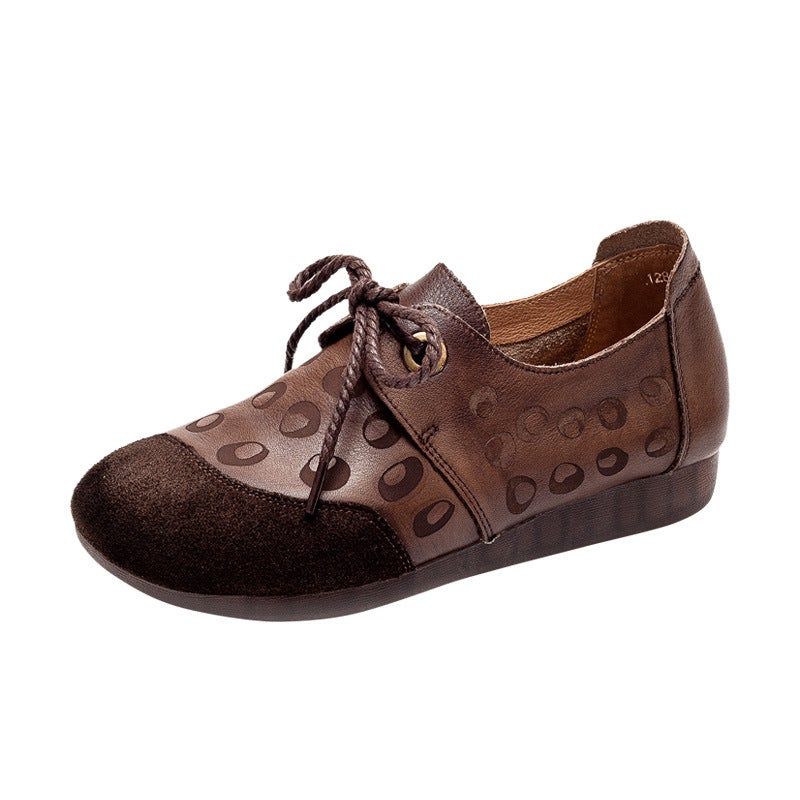 Vrouwen Lente Retro Ronde Kop Lederen Casual Schoenen