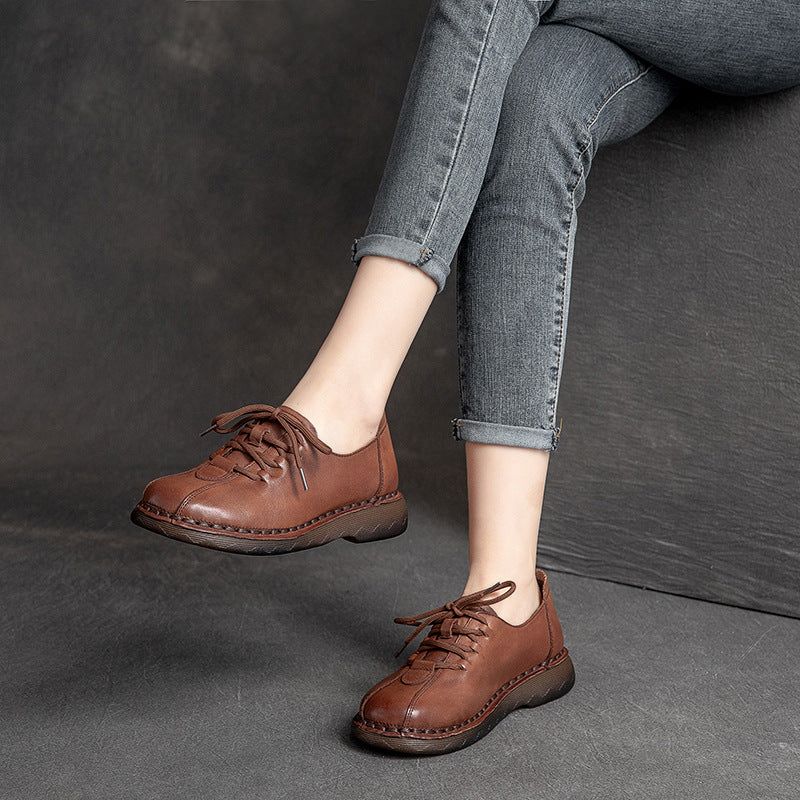 Vrouwen Lente Vintage Lederen Casual Schoenen