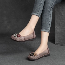 Vrouwen Lente Zomer Retro Lederen Handgemaakte Casual Schoenen Plus Size