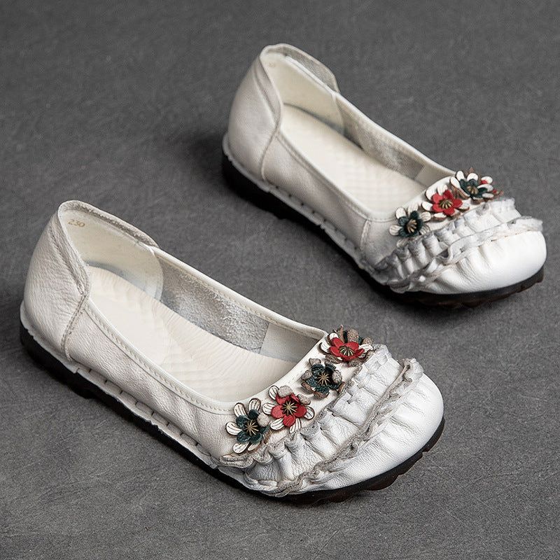 Vrouwen Lente Zomer Vintage Bloemen Lederen Casual Schoenen