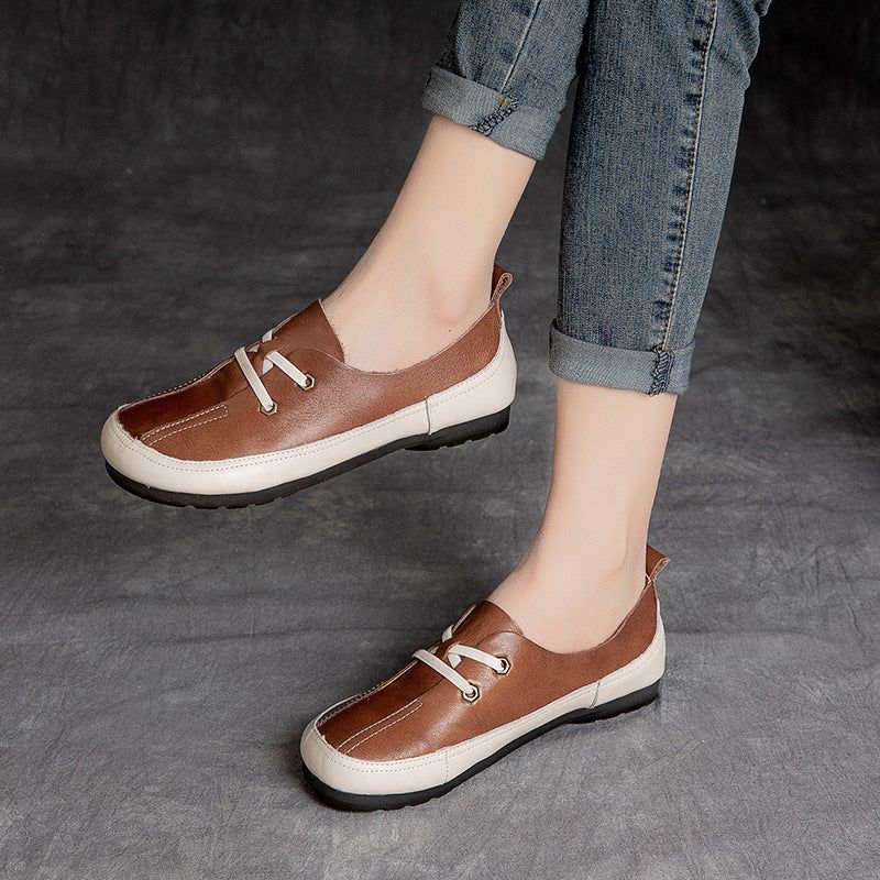 Vrouwen Lente Zomer Vintage Platte Lederen Casual Schoenen