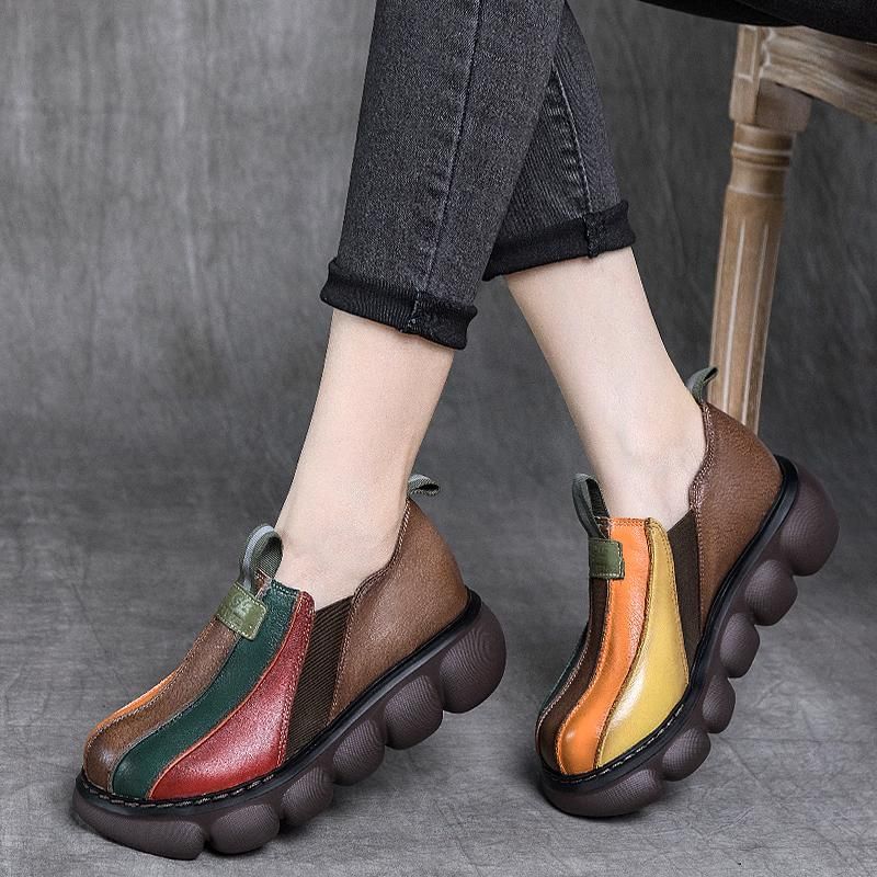 Vrouwen Retro Handgemaakte Lederen Etnische Regenboog Casual Schoenen