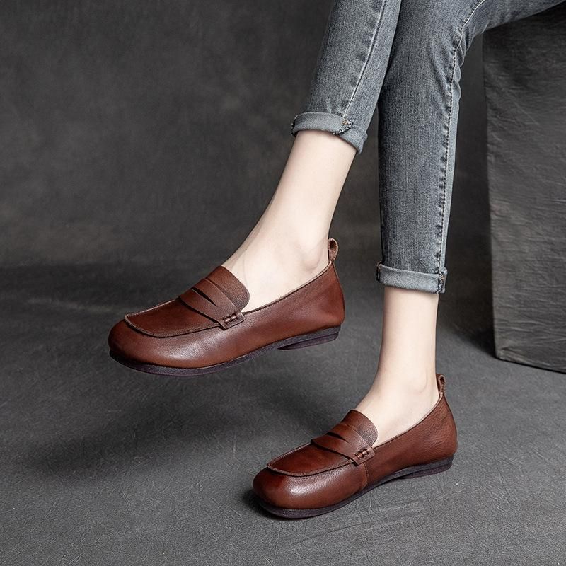 Vrouwen Retro Lederen Handgemaakte Casual Schoenen