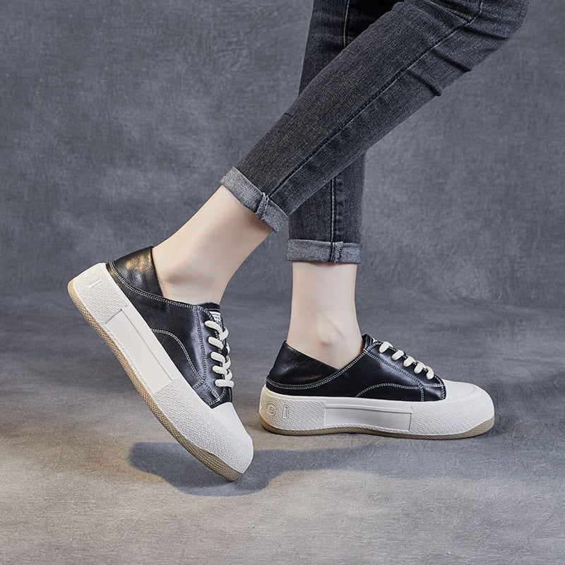 Vrouwen Retro Mode Lederen Platte Casual Schoenen