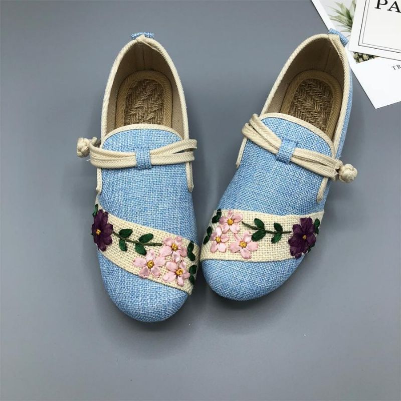 Vrouwen Slip On Vlecht Bloemen Ademende Casual Schoenen