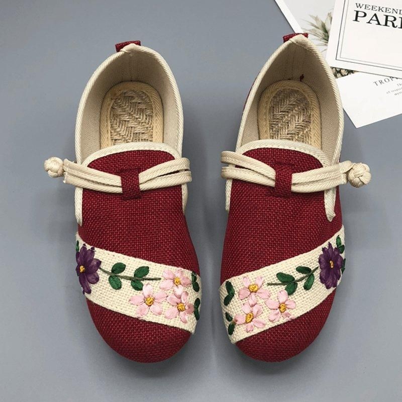 Vrouwen Slip On Vlecht Bloemen Ademende Casual Schoenen