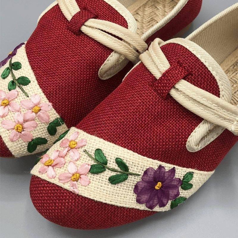 Vrouwen Slip On Vlecht Bloemen Ademende Casual Schoenen