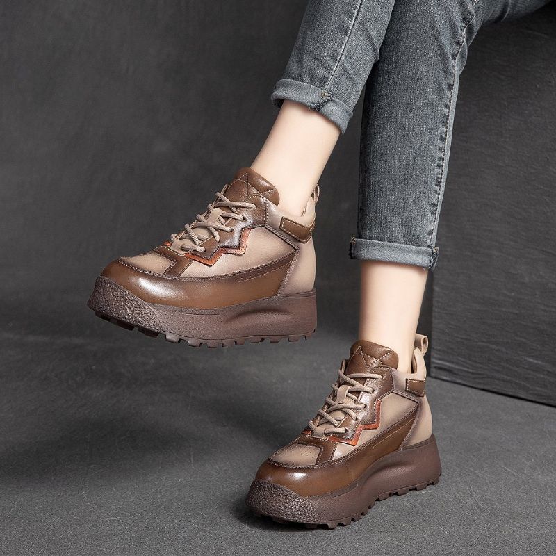 Winter Lente Kleur Matching Retro Lederen Casual Schoenen