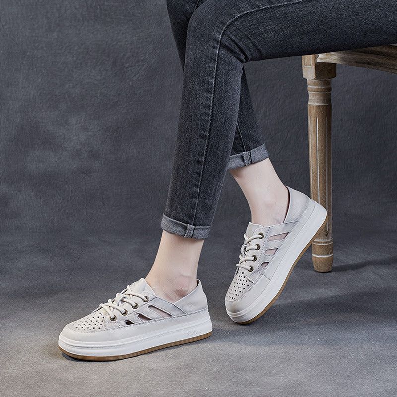 Zomer Dames Sport Stijl Hollow Lederen Casual Schoenen