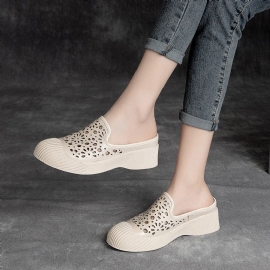 Zomer Hollow Lederen Vrouwen Vintage Casual Schoenen