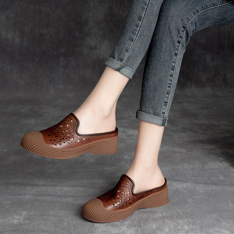 Zomer Hollow Lederen Vrouwen Vintage Casual Schoenen