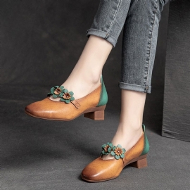 Zomer Retro Leren Casual Loafers Met Bloemen Wedge