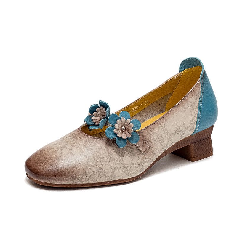 Zomer Retro Leren Casual Loafers Met Bloemen Wedge