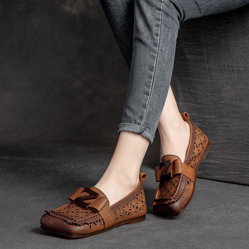 Zomer Vintage Hollow Leren Platte Casual Loafers