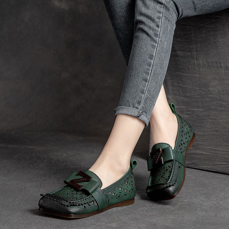 Zomer Vintage Hollow Leren Platte Casual Loafers