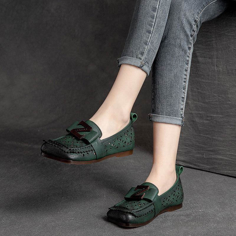 Zomer Vintage Hollow Leren Platte Casual Loafers