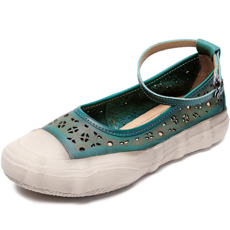 Zomer Vrouwen Hollow Soft Leather Casual Schoenen